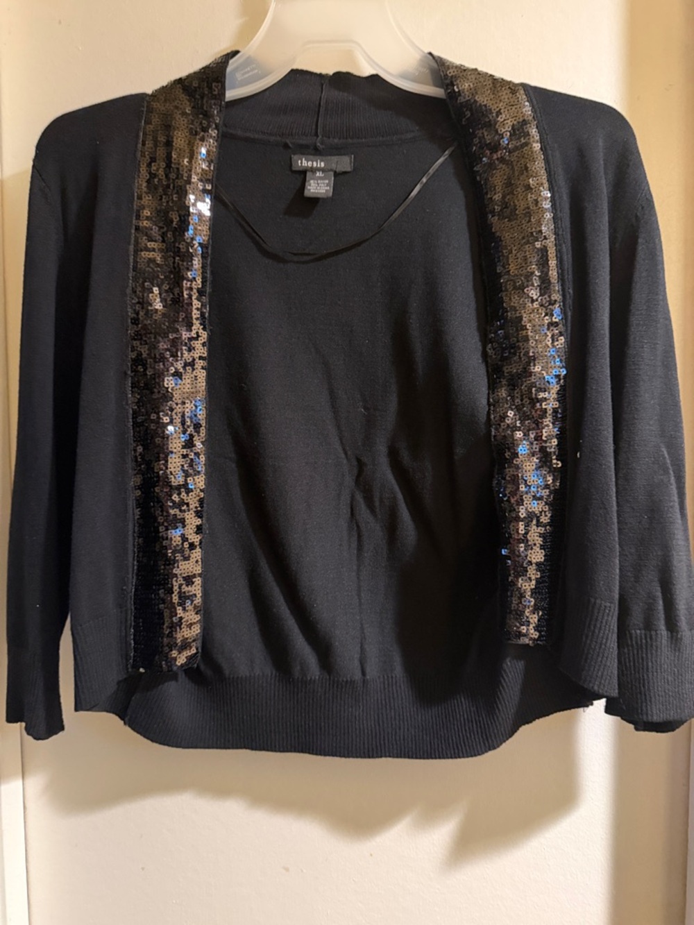 Thea Black Open-Front Cardigan with Sequin Trim
